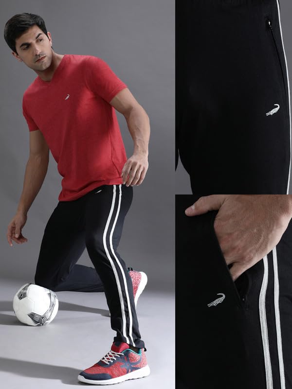 Image of CROCODILE Men Solid Slim Fit Track Pant | Single Jersey Fabric | Drawstring Waist | 3 Pockets