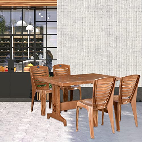 Nilkamal Ultima Rectangular 4 Seater Virgin Plastic Dining Table Set for Dining Room | Indoor & Outdoor |Home Office | Hotel, Café and Restaurants | 1 Dining Table with 4 Chairs | Color Pear Wood (B0B2K7QD3R) Amazon Price History, Amazon Price Tracker