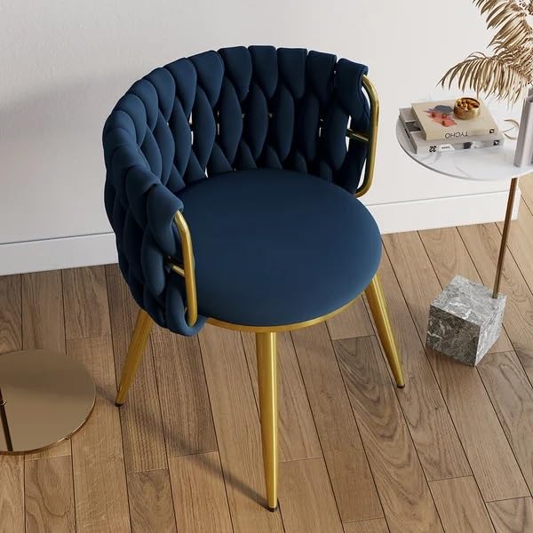 Bharat Bhavishya Living Room, Set of 1, Velvet Makeup Vanity Back Arm,Modern Bedroom Accent, Elegant Comfy Single upholstered Chair with Gold Metal Legs,Easy to Assemble, Blue 3