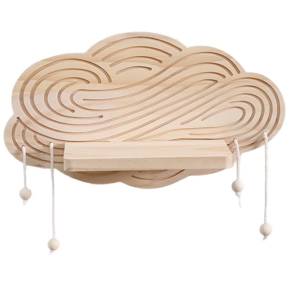 Étagère murale nuage avec miroir flottant bois rustique pour déco chambre