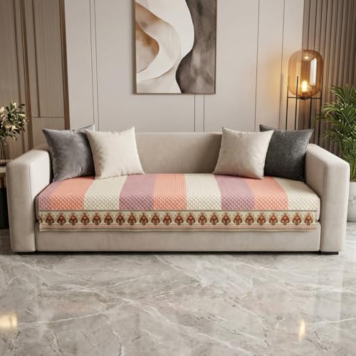 Image of Velvet L Shape 3+2 (5 Seater) Sofa Cover Fully Covered | Anti Skid Non Slip | Printed Pink | Washable Furniture Protector