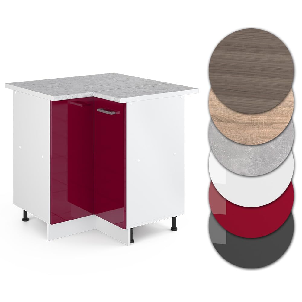 Vicco Mobile ad angolo cucina R-Line, Rosso lucido, 75.6 cm, PL Marmo, per la libera combinazione all'interno di sistemi cucina modulari