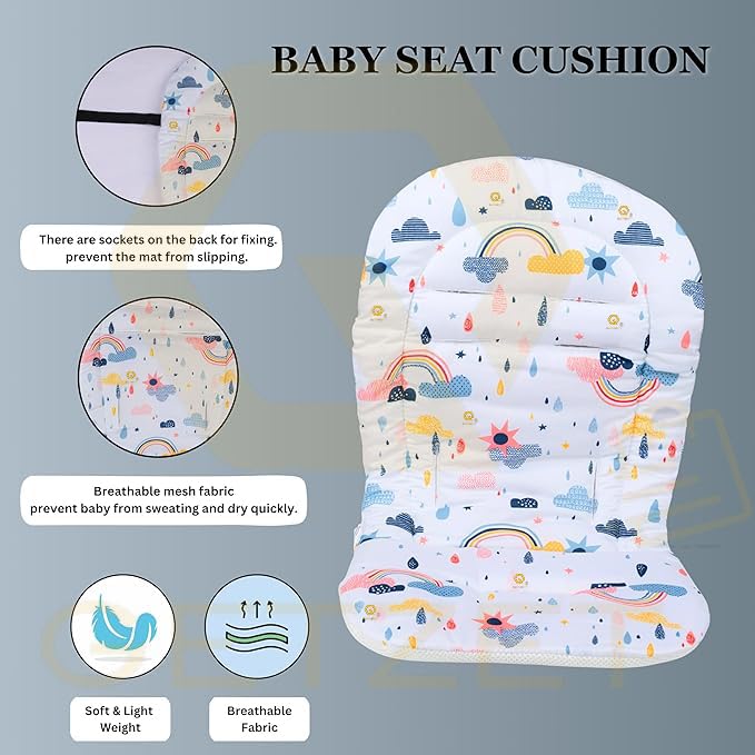 Image of Pushchair Baby Stroller High Chair Soft Seat Cushion Dining Chair Liner Mat Pad Breathable Protector Cover Accessories Soft Pillow Thick Non - Slip Suede Fabric, Cotton Rainbow Design Cushion.