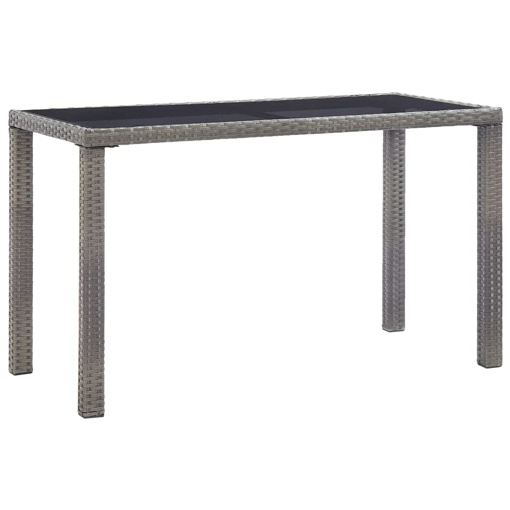 Stół ogrodowy z polirattanu, antracyt, 123 x 60 x 74 cm, ze szklanym blatem, stabilna rama stalowa, wodoodporny rattan PE, łatwy w pielęgnacji, idealny do ogrodu, na taras, werandę, stół do