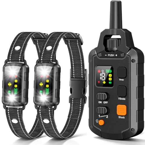 Military Dog Shock Collar 2 Dogs, 4200ft Dog Training Collar with Remote, IPX7 Waterproof Electric Dog Collar with 3 Training Modes, LED Lights & Security Lock, Rechargeable eCollar for 5-120lbs Dogs