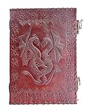 QualityArt Handmade Leather Journal Double Dragon 2 Latches Embossed Diary Notebook Sketchbook 10x7