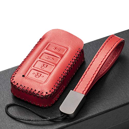 Image of Vitodeco Genuine Leather Smart Key Fob Case Cover Protector Compatible for Lexus UX, NX, RX, GX, LX, is, ES, GS, LS (2014-2021) - 4-Button, Red