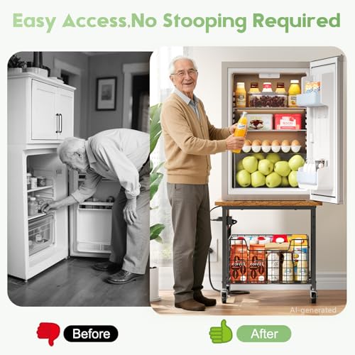 Image of Mini Fridge Stand with Storage and Power Outlet, Small Refrigerator Stand with Wheels, Mini Fridge Cart-Max Load 300 LBS Heavy Microwave Printer Stand Utility Cart for Dorm,Kitchen, Office