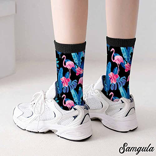 Image of Red Striped Crew Socks for Woman Size 6-8 Christmas Tree Moose Snowflake Dots Lines Girls Socks