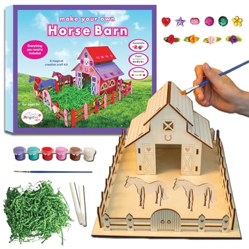 Magical Valley Horse Barn Craft Kit for Kids DIY Wooden Barn Building Kit Arts & Crafts for Kids Horse Toys for Girls & Boys Creative Activity Birthday Gift for Kids Ages 512