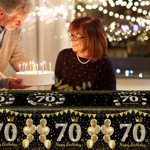 41pcs 70th birthday decorations for men women black gold 70 year old birthday party supplies include 20 plates 20 napkins and 1 tablecloth black gold 70 aged birth party tableware