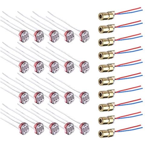 WayinTop 10pcs 5V Mini Laser Head Dot Diode Module Red 650nm 6mm Diode Lasers + 20pcs Photoresistor Light Sensitive Dependent Resistor Optoresistor 5mm GL5539 5539 Cover
