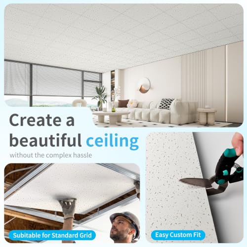Image of Art3d 2x2 Ft Printed Stucco Decorative Drop Ceiling Tiles, 12-Pack White