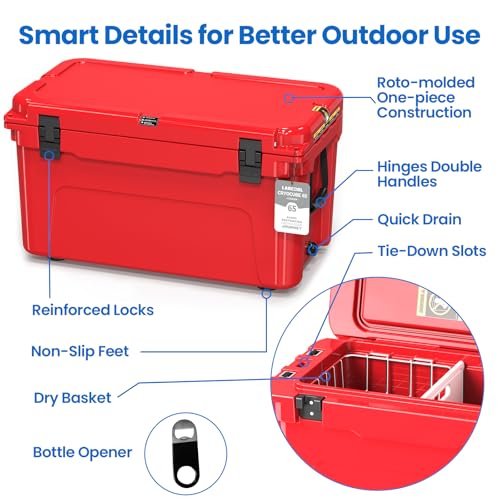 Image of Rotomolded Hard Cooler, Portable Small Ice Chest with 3-Inch Insulation, Heavy-Duty Beach Cooler for Camping, Fishing, Boating, Picnic, BBQ, Travel