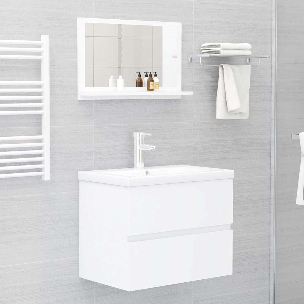 Lustro łazienkowe białe z materiału drewnopochodnego z półką, 60 x 10,5 x 37 cm, wiszące, do łazienki, umywalki, toalety dla gości, zajmuje mało miejsca i jest łatwe w utrzymaniu