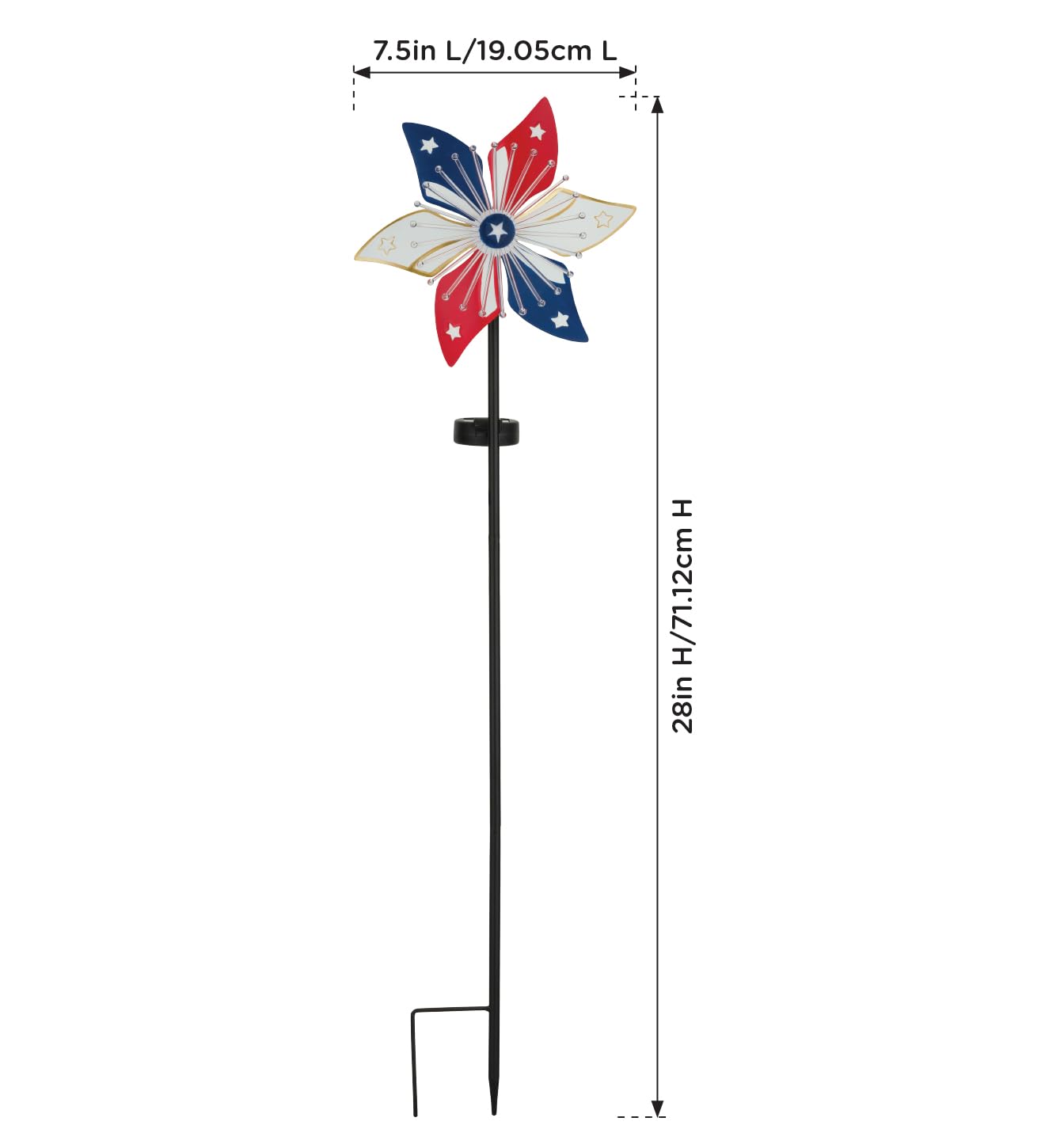 Regal Art & Gift Americana Spinner - Girandola a energia solare, in metallo, patriottica, con luce LED, resistente alle intemperie, decorazione da giardino per cortile e patio all'aperto, motivo