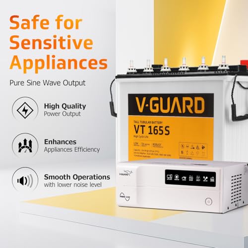 Image of V-Guard Inverter & Battery Combo (1150 Pure Sine Wave 1000VA /12V Inverter, VT 165S 154 Ah Tall Tubular Battery) for Home, Office & Shops