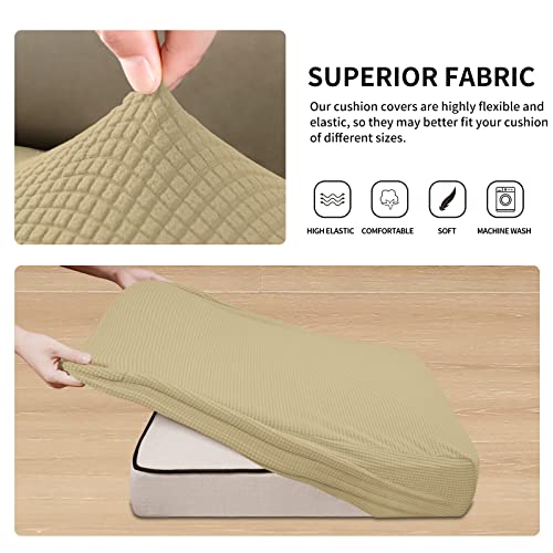 Image of Easy-Going Stretch 2 Pieces Loveseat Couch Cushion Cover for 2 Seat | Individual Furniture Protector Sofa slipcover for 2 Cushion Couch Washable Soft with Elastic Bottom Beige