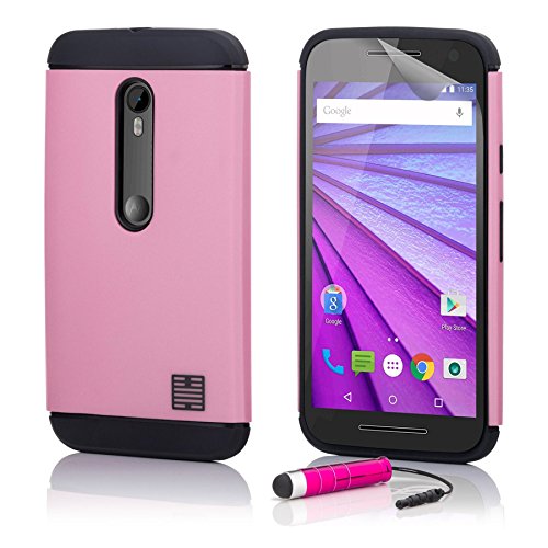 32nd Slim Shock Series - Funda Armadura Rigida con Doble Capa Carcasa para Motorola Moto G 3 (3rd Gen / 2015), Funda Protección y Capacidad de Absorción de Impactos - Rosa Claro