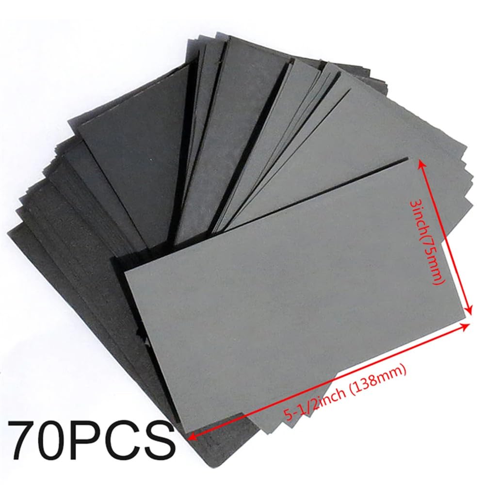 70 piezas de papel de lija húmedo y seco, grano 600/800/1000/1200/1500/2000/2500, hojas abrasivas para madera, muebles, pulido automotriz