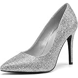 Women Stiletto High Heel Pointed Pumps Ladies Party Clubbing Work Court Shoes Size 3-12 (9 UK, Silver Giltter)