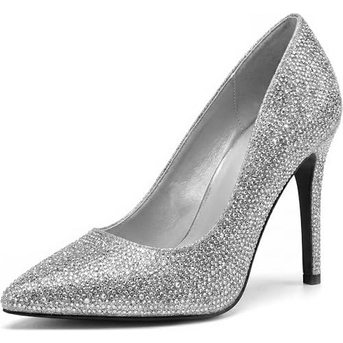Women Stiletto High Heel Pointed Pumps Ladies Party Clubbing Work Court Shoes Size 3-12 (9 UK, Silver Giltter)