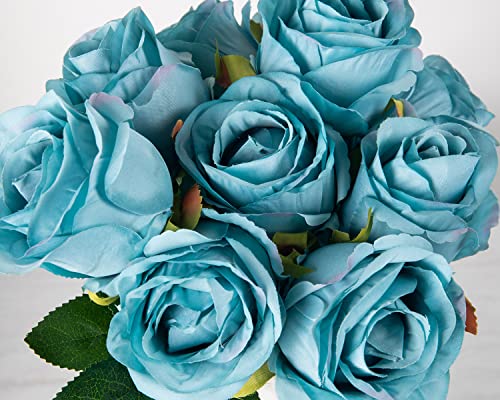 DuHouse 10pcs Artificial Silk Roses Flowers Single Long Stem Fake Rose Bouquet for Wedding Home Party Decoration Centerpieces(Blue) - Image 4