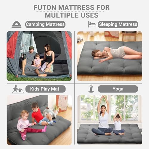 Image of Deevine Craft Quilt Cotton Floor Bed Mattress, Foldable,Rollable Movable Single Bed Comfort Gadda 1 Sleeping Capacity, S Quilted Design (Dark Grey, Single Bed 72X30X5 Inches), Gray