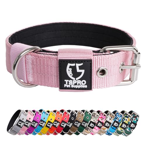 TSPRO Heavy Duty Tactical Dog Collar 1.25" Wide, Padded Dog Collar with Metal Buckle