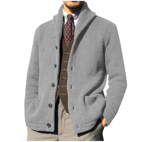 Men's Button Down Cardigan Sweater, Long Sleeve Stand Collar Knit Cardigan Fall Winter Basic Warm Sweaters with Pockets2