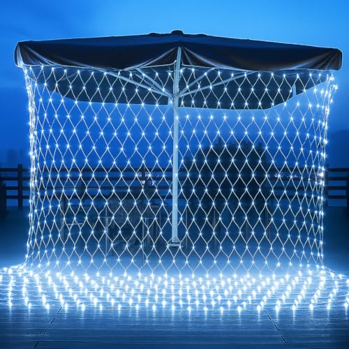 Image of LED Net Mesh String Lights for Diwali & Home Decoration | 192 LEDs, 9.8Ft x 6.6Ft | Curtain Fairy Lights for Balcony, Bedroom, Living Room, Christmas Decor, Jhalar Light, 8 Modes (White)