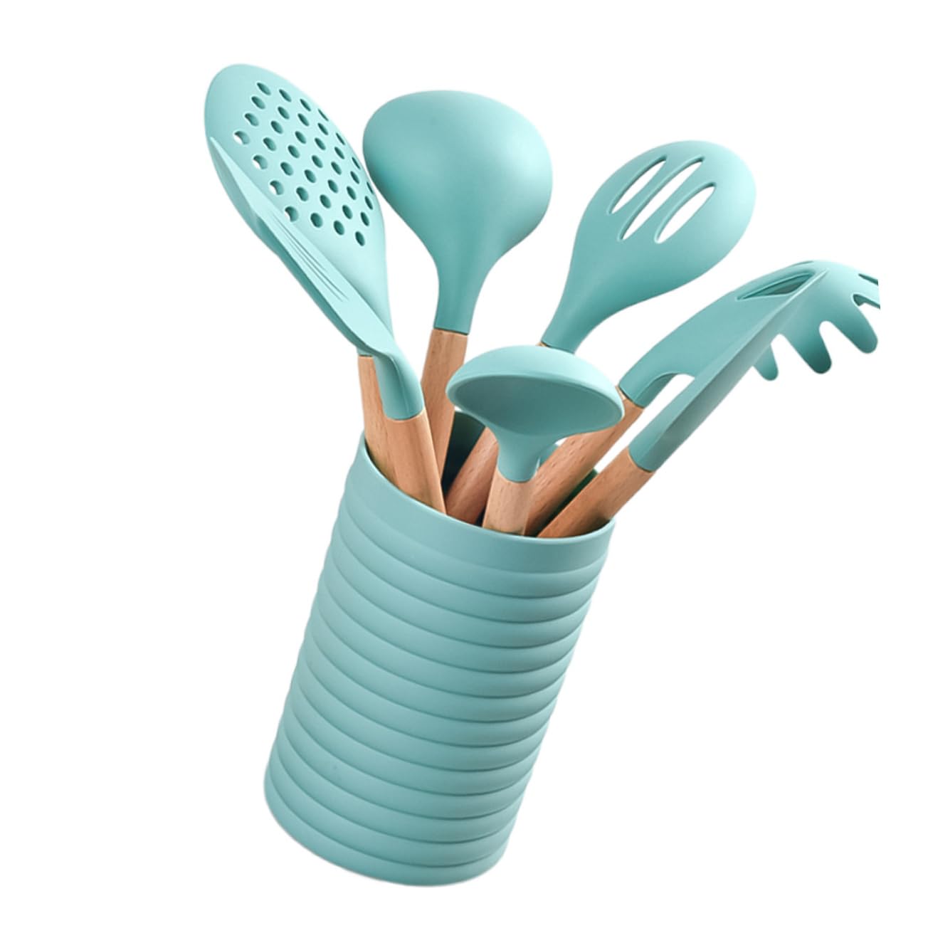 Cabilock 1 Set Cooking Utensil Set with Barrel Creative Kitchen Supplies Heat Resistant Non Stick Kitchen Gadgets Practical Tools for Safe Cooking and Baking Cyan