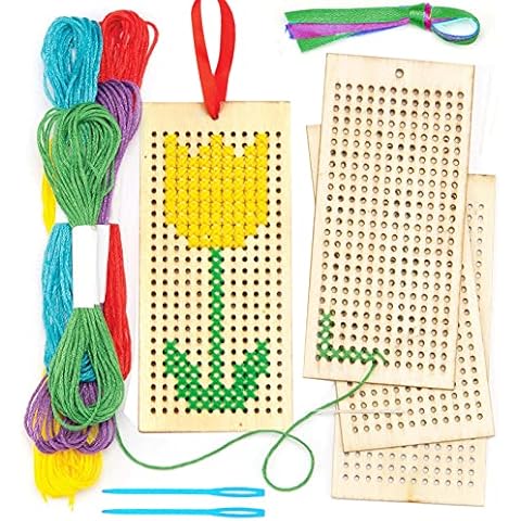 14pcs Wooden Bookmark Cross Stitch Kits, Embroidery Starter Kit Embroidery Set Cross Stitch Bookmark Kits with Cross Stitch Frame, Needles, Threads, Ribbons for Kids Beginners DIY Project Art Craft Cover
