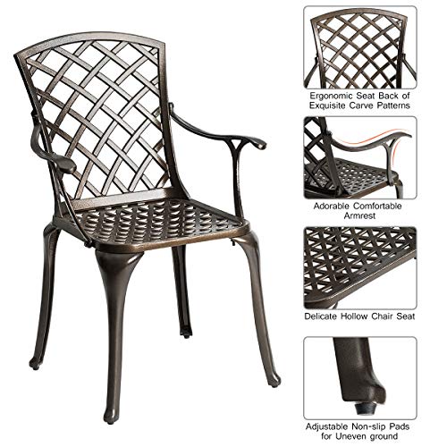 Giantex Patio Chairs Set Of 2, Outdoor Dining Chairs Cast Aluminum, Durable Solid Legs, Bistro Chair W/Hollow Seat Back, Antique Armchairs For Lawn Porch Garden Backyard Poolside Deck #TOP4