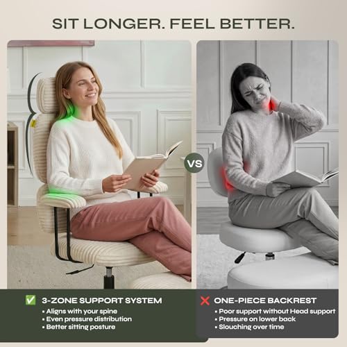 Image of Pinmoco ADHD Cross Legged Office Chair, 3-Zone Back Support, Wide Seat | Ultra-soft plush seat with armrests. Extra-wide for cross-legged & ADHD sitting. 3-zone support: neck, mid-back & lumbar.
