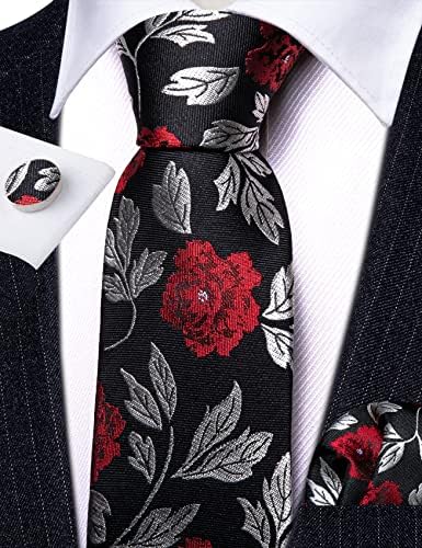 Barry.Wang Flower Ties for Males Handkerchief Cufflinks Set Wedding ceremony Necktie Set Celebration 5 51odsnqBz7L. AC