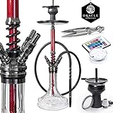 ORACLE HOOKAH® Carbon Shisha Set Edelstahl Wasserpfeife 70cm - mit Zubehör wie Schlauch Tonkopf Mundstück LED (carbon-rot, inkl. [1 Schlauch / 1 Mundstück])