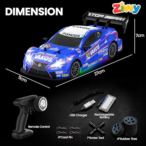 Image of Big Remote Control Car Blue | 2.4G Remote Control Drift RC Car with 150m Range, Neon Lights & Music | Rechargeable RC Racing Toy |Best Gift for Boys & Girls 2 3 4 5 6 7 8+ Years