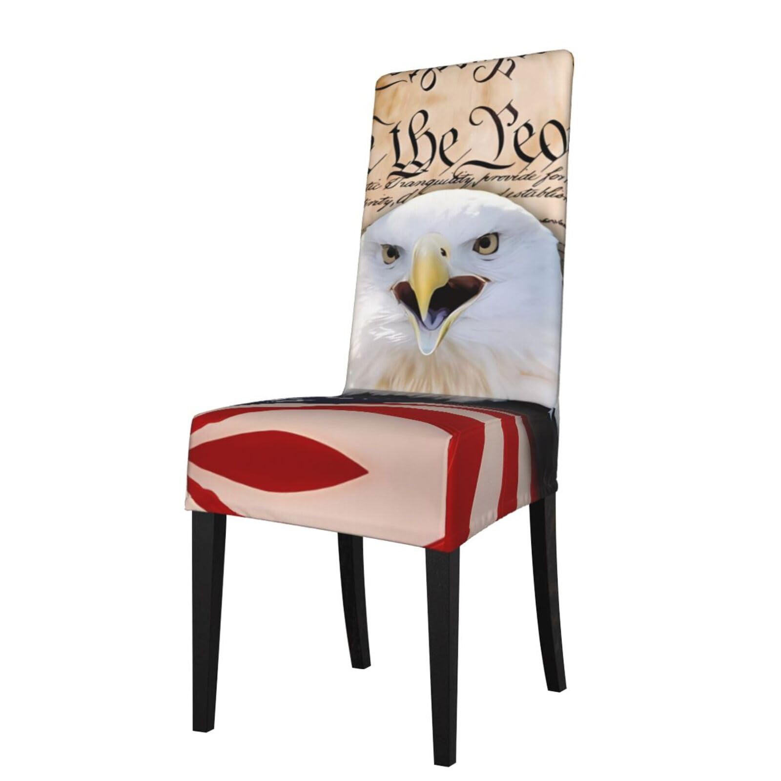 Hjfczh Black Patriotic Bald Eagle With American Flag Prints Dining Chair Throw Covers – Stretchy Spandex Furniture Layers For Refreshing Your Space - No Ironing Needed