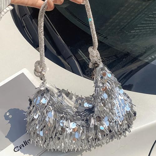 Sequin Purse Sparkly Tassel Sequin Purse Y2K Underarm Shoulder Bag Zipper Trendy Ideal Gifts for Women Girls3