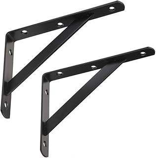 Dewell 2 Pcs 8inch Tripod Triangle Shelf Brackets, Wall Mounted Shelf Supports Black,BT200