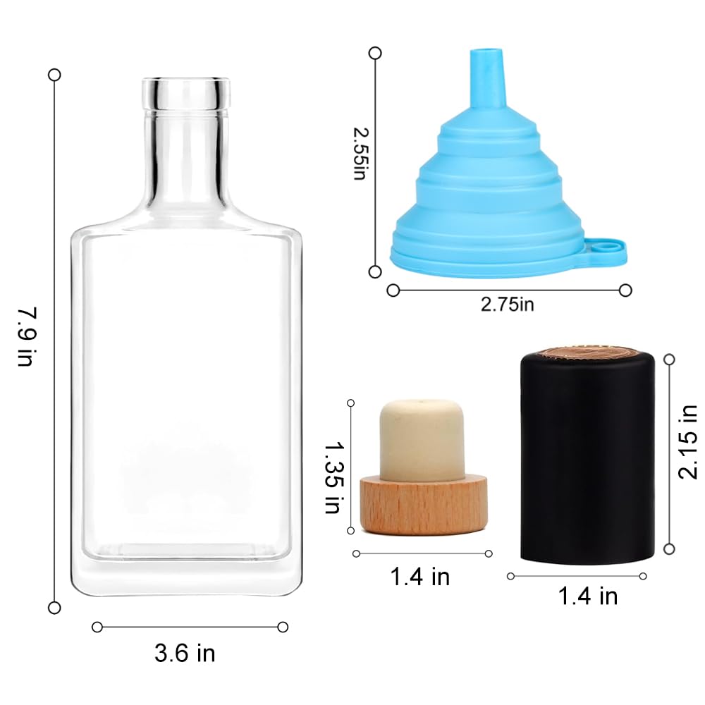 Paquete de 3 botellas de vidrio de 25 onzas con tapa, botellas de vidrio vacías transparentes de 750 ml con botellas de vidrio cuadradas de corcho con base pesada botellas de vidrio con tapa para