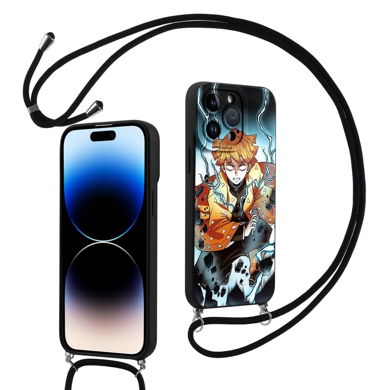 LunarDrift Cover Custodia con Cordino Regolabile Case con Collana Tracolla per iPhone 11 6.1 Pollice, Anime Kimetsu No Yaiba Zenitsu Con Modello TPU Antiurto Donna Cartone Animato Case, 03