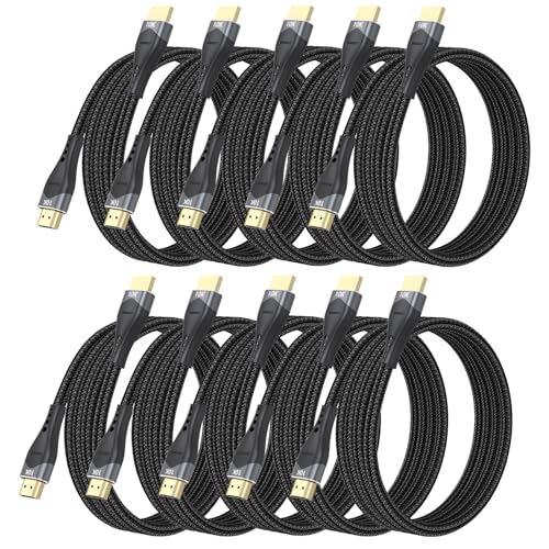 Image of 10K 8K HDMI Cable 6.6FT 10-Pack, 48Gbps Ultra High Speed HDMI 2.1 Cable Braided HDMI Cord 8K@60Hz, 4K@120Hz, eARC, HDR10+, HDCP2.3 for Monitor, PS5 /PS4, Roku TV, Blu-ray, Laptop, HDTV