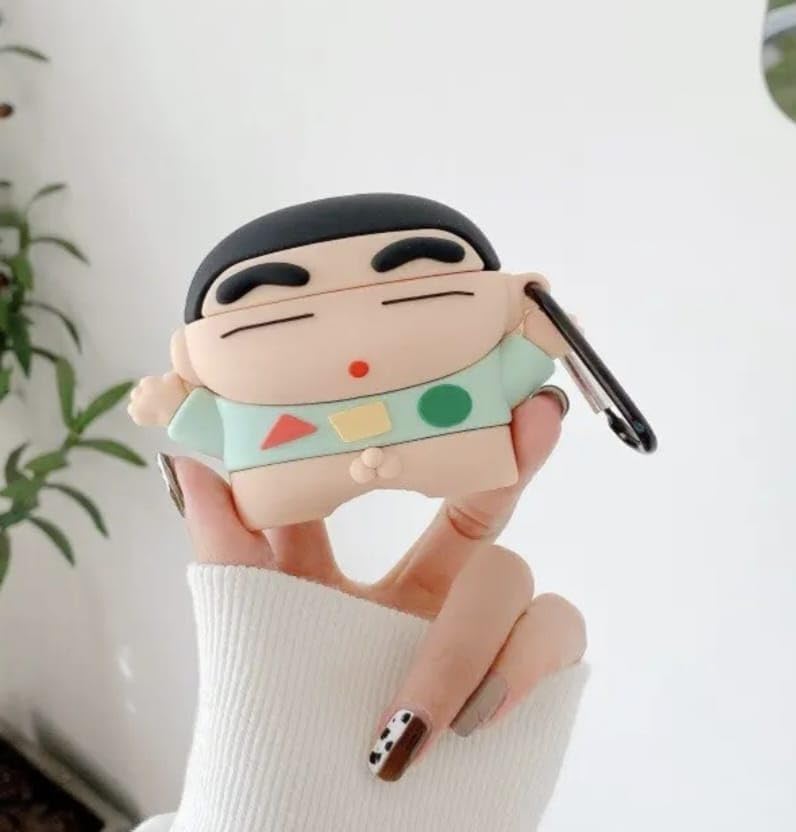 Image of Dezet Cute Soft Silicone Pouh Case for Airpods Pro GEN-2 (2022) � 3D Cartoon Animal Character Cover with Keychain Ring, Shockproof & Dustproof Protective Case for Kids & Girls (SHINCHAIN Multi)