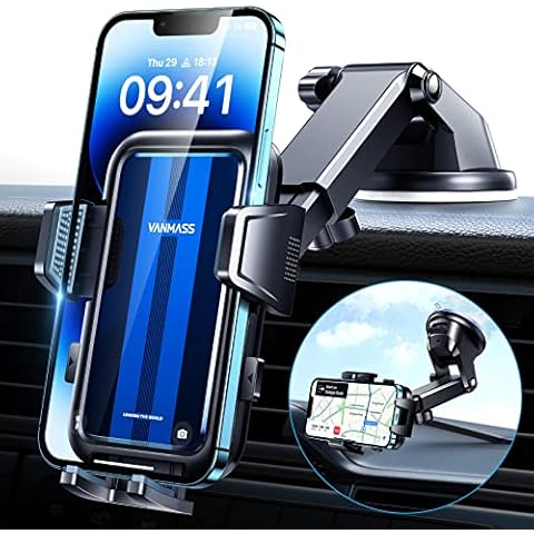 VANMASS [2023 Pro Version] Car Phone Holder Dashboard Mount, Rotatable Long Arms Mobile Holder Windscreen Cradle Ultra Secure Van Stand for iPhone 14 Pro Max 13 12 Samsung Galaxy S22 Ultra, Blue Cover