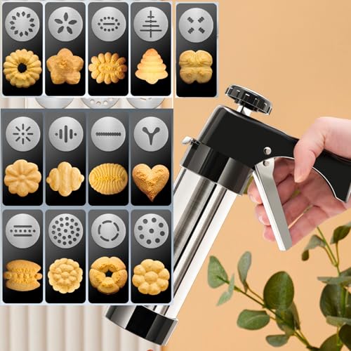 Cookie Press Kit with 13 Discs & 8 Nozzles for Baking