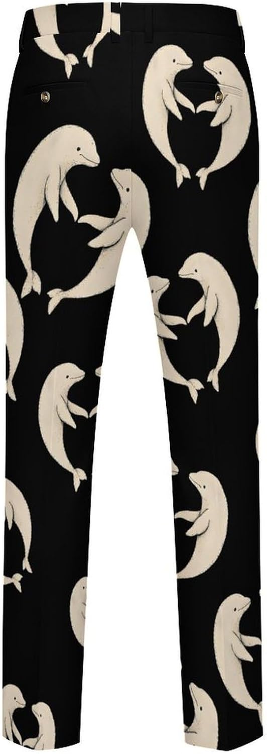 Beluga Whales Love Heart Men's Classic Fit Suit Pants Straight Leg Design Printed Trousers