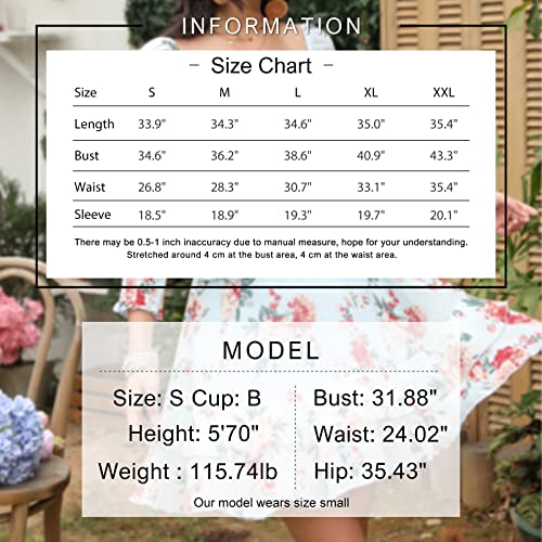 Exlura Womens Floral Ruffle Sun Dress Sundress Tiered Square Neck Long Sleeve Off Shoulder Smocked Skater Mini Dress Blue #TOP5