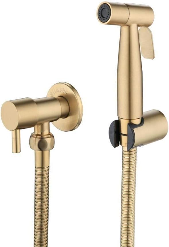 Stainless Steel Bathroom Shower Head Kit Accessory - Antique Brushed Gold Faucet Kit HandheldSprayer Stainless Steel ToiletFaucet Wall Mounted